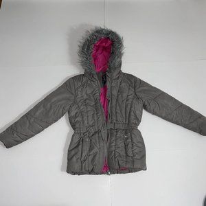 R88 by S.Rothschild Grey Winter Puffer Jacket with Faux Fur Trim Hood